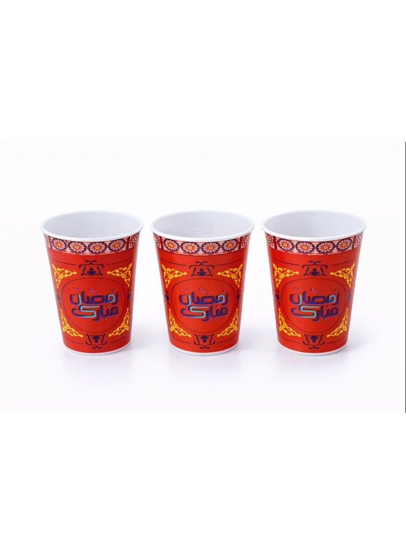 Ramadan Khayamiya Juice Serving Set - 5 Pieces (2L Pitcher + 3 Cups + Serving Tray) - Traditional Red Design with "Ramadan Mubarak" Calligraphy - Image 4